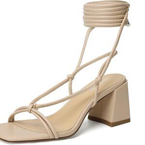 Vivianly Blush Lace-Up Strappy Heeled Sandals